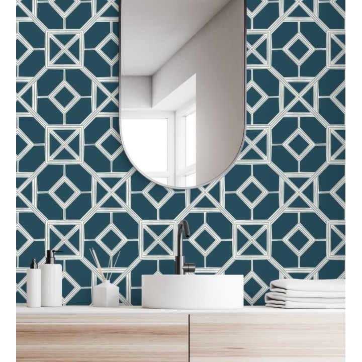 Papel pintado celosía metalizada fondo azul - Evan House 682293