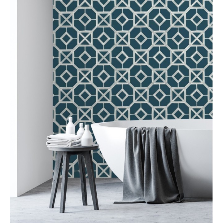 Papel pintado celosía metalizada fondo azul - Evan House 682293