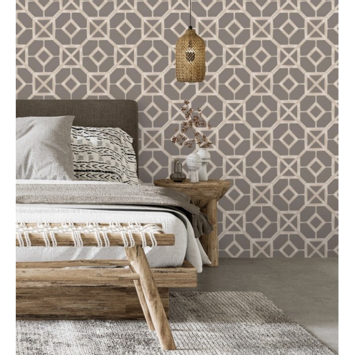 Papel pintado celosía cobrizo fondo marrón visón - Evan House 682295