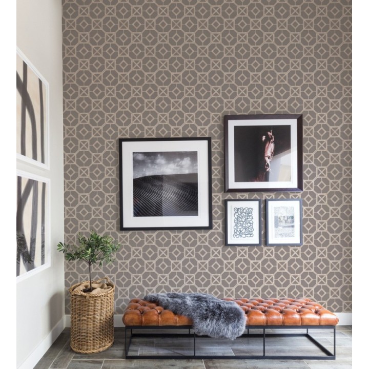 Papel pintado celosía cobrizo fondo marrón visón - Evan House 682295