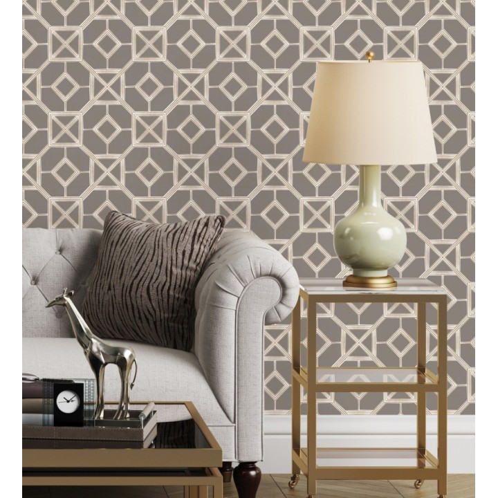 Papel pintado celosía cobrizo fondo marrón visón - Evan House 682295