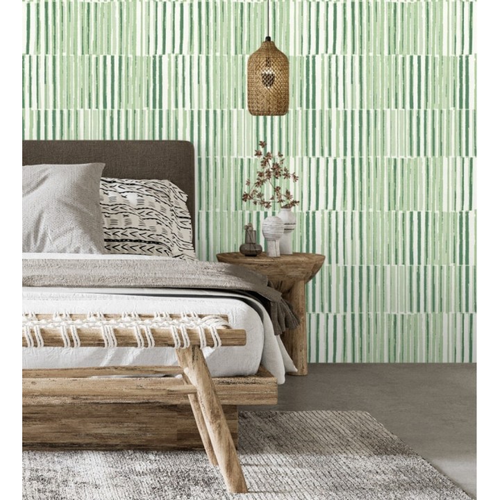 Papel pintado de líneas con colores difuminados verde hierba - Zaji 682299