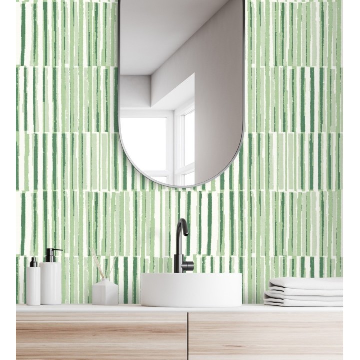 Papel pintado de líneas con colores difuminados verde hierba - Zaji 682299