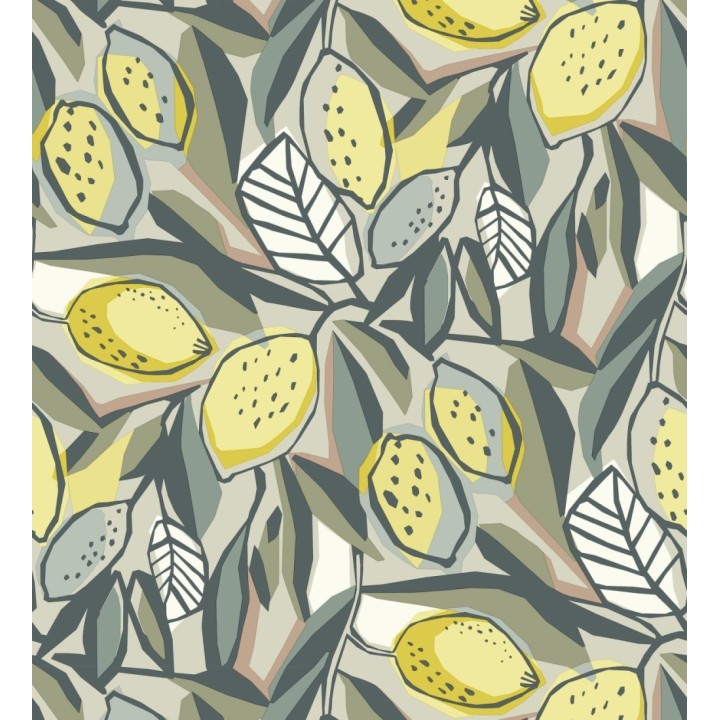 Papel pintado de limones y hojas color amarillo y verde - Ginger Lemons 682300