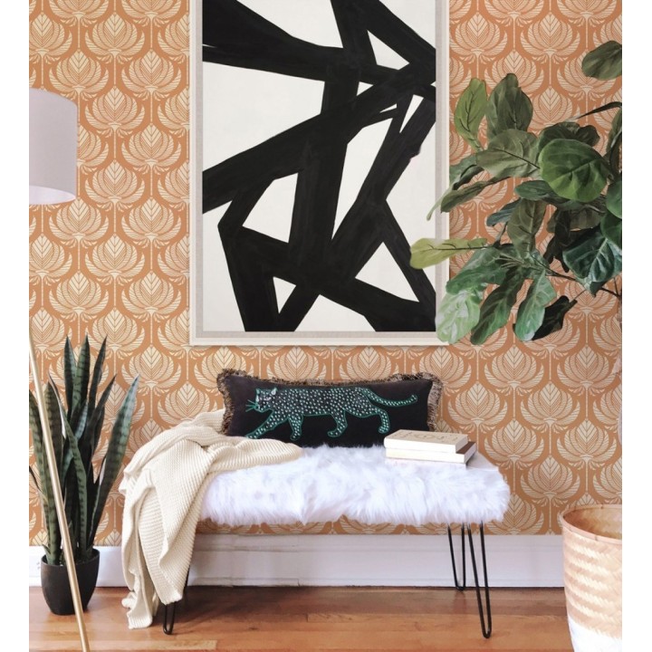 Papel pintado hojas de palma egipcia color canela - Malaika 682305