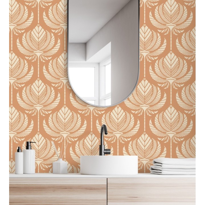 Papel pintado hojas de palma egipcia color canela - Malaika 682305