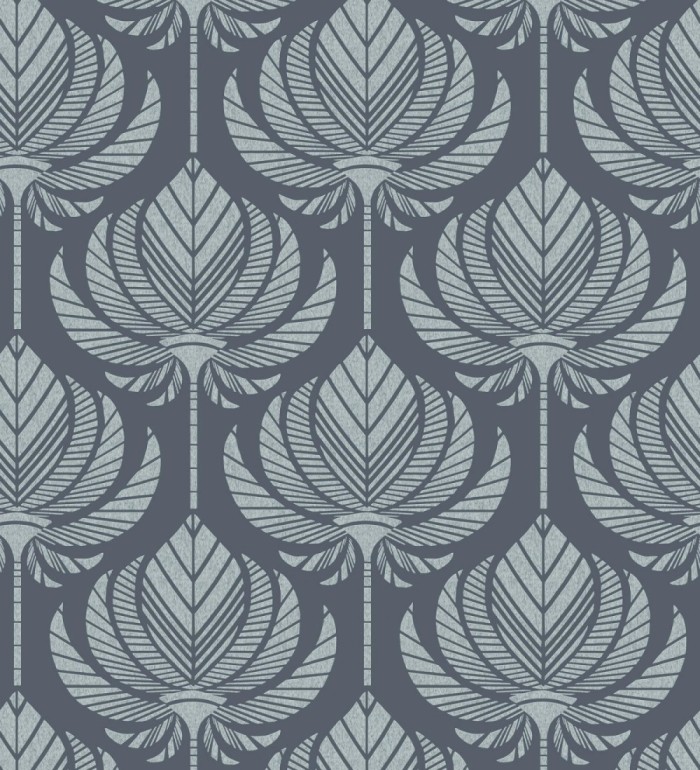 Papel pintado hojas de palma egipcia color azul grisáceo - Malaika 682306