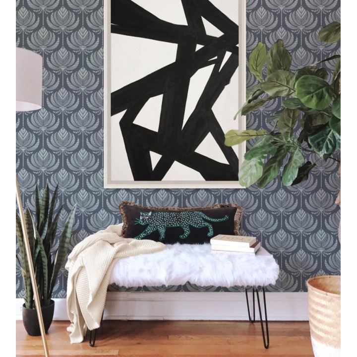 Papel pintado hojas de palma egipcia color azul grisáceo - Malaika 682306