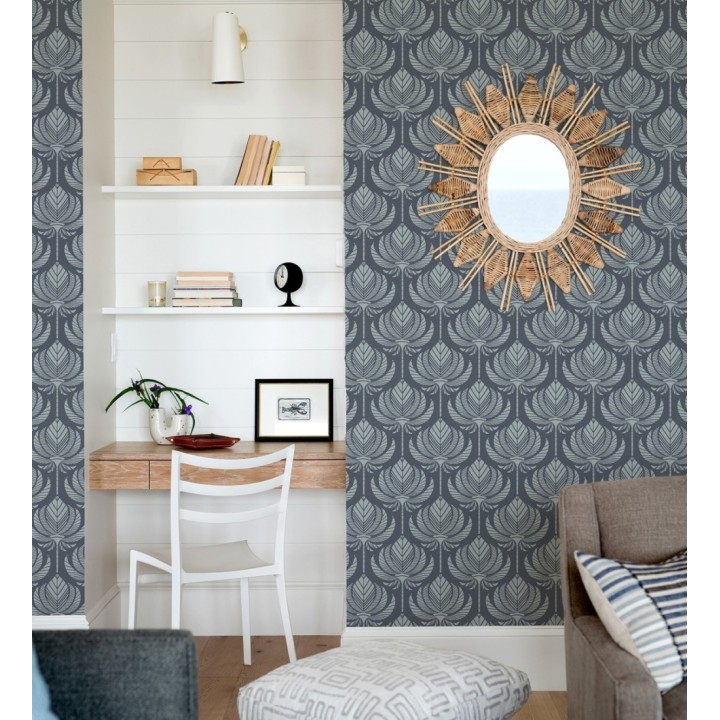 Papel pintado hojas de palma egipcia color azul grisáceo - Malaika 682306