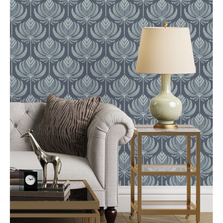 Papel pintado hojas de palma egipcia color azul grisáceo - Malaika 682306