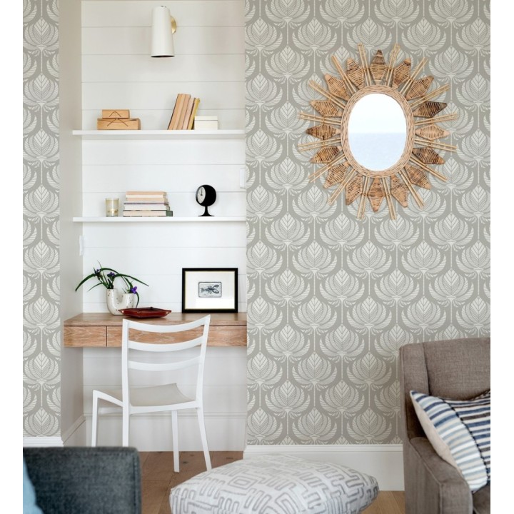 Papel pintado hojas de palma egipcia color gris cálido - Malaika 682307