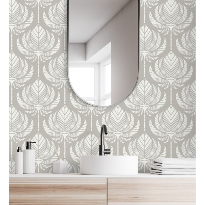 Papel pintado hojas de palma egipcia color gris cálido - Malaika 682307