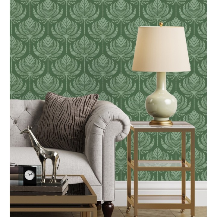 Papel pintado hojas de palma egipcia color verde - Malaika 682308