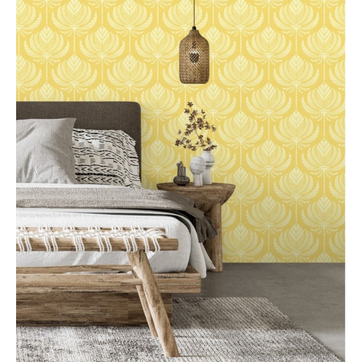 Papel pintado hojas de palma egipcia color amarillo - Malaika 682309