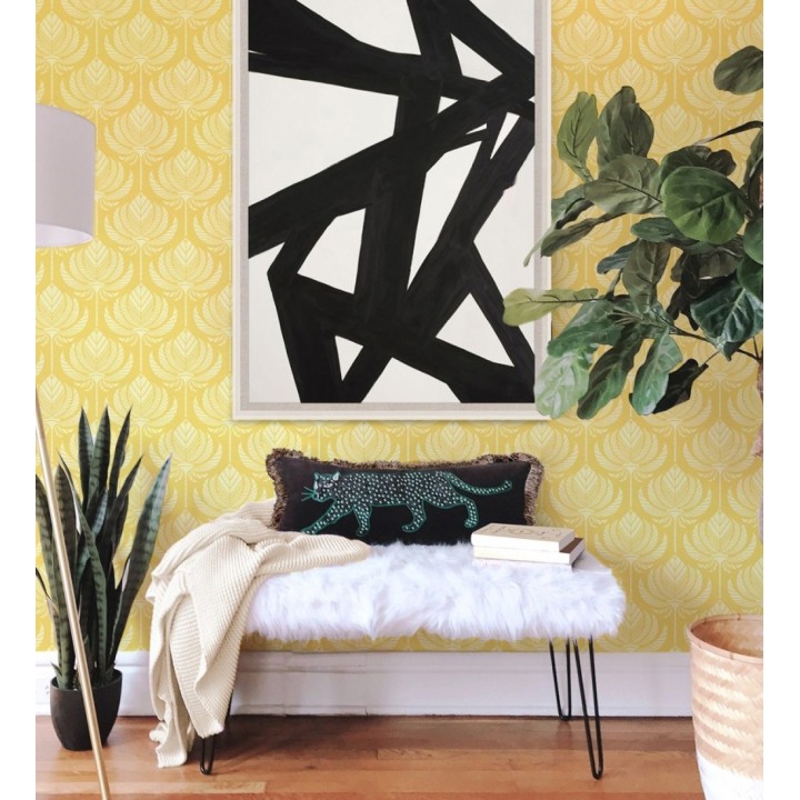 Papel pintado hojas de palma egipcia color amarillo - Malaika 682309