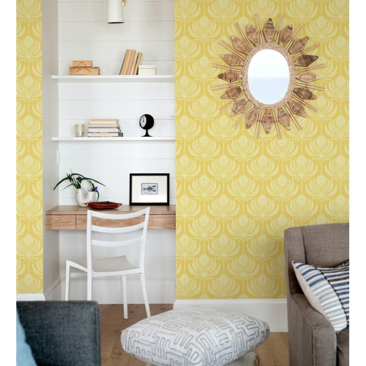 Papel pintado hojas de palma egipcia color amarillo - Malaika 682309