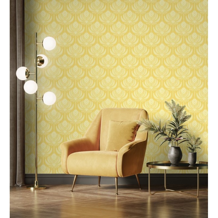 Papel pintado hojas de palma egipcia color amarillo - Malaika 682309