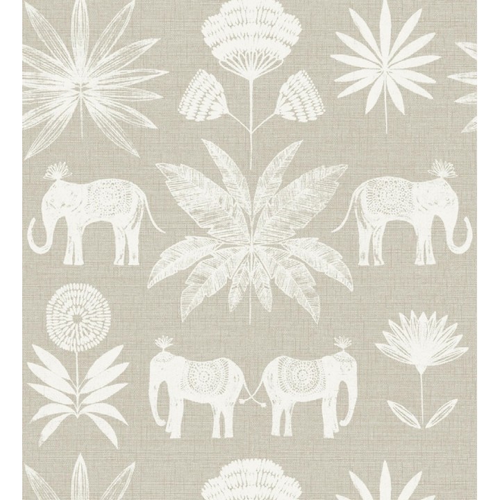 Papel pintado de elefantes y hojas fondo beige estilo étnico africano - Mombasa 682315