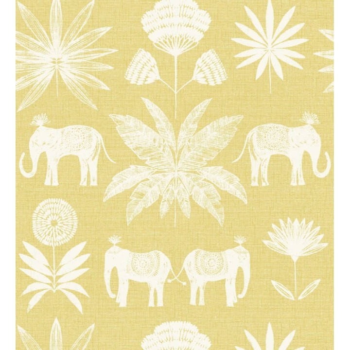 Papel pintado de elefantes y hojas fondo amarillo estilo étnico africano - Mombasa 682316