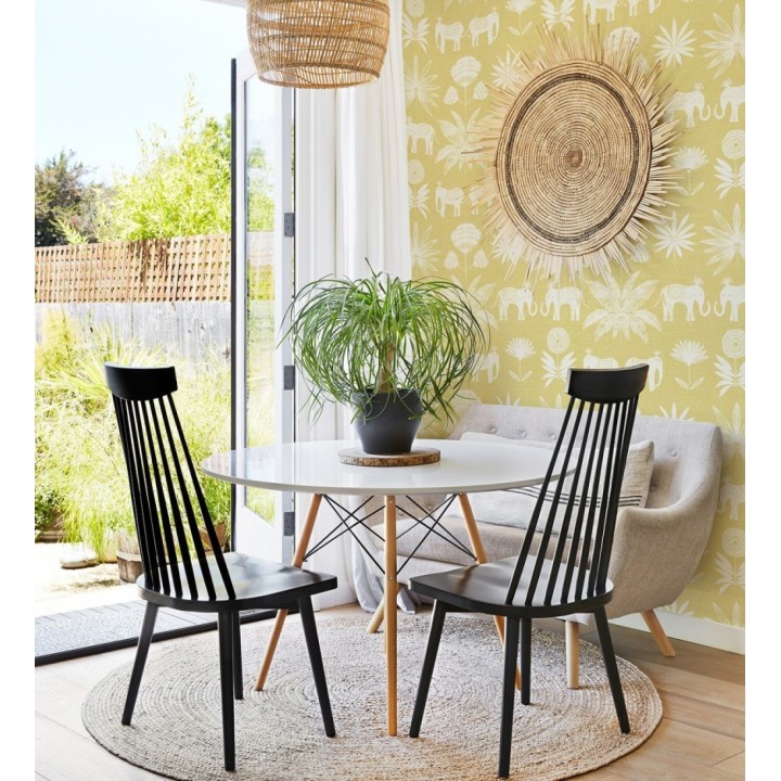 Papel pintado de elefantes y hojas fondo amarillo estilo étnico africano - Mombasa 682316
