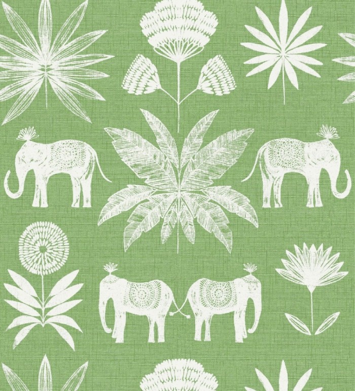 Papel pintado de elefantes y hojas fondo verde estilo étnico africano - Mombasa 682317