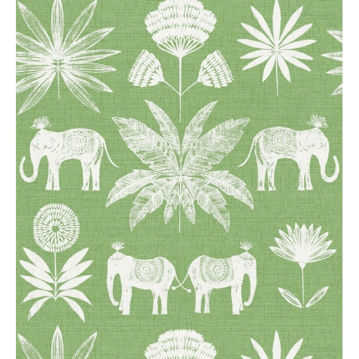 Papel pintado de elefantes y hojas fondo verde estilo étnico africano - Mombasa 682317