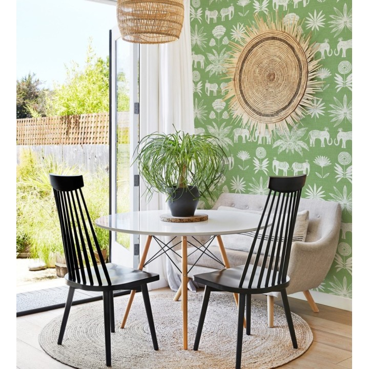 Papel pintado de elefantes y hojas fondo verde estilo étnico africano - Mombasa 682317