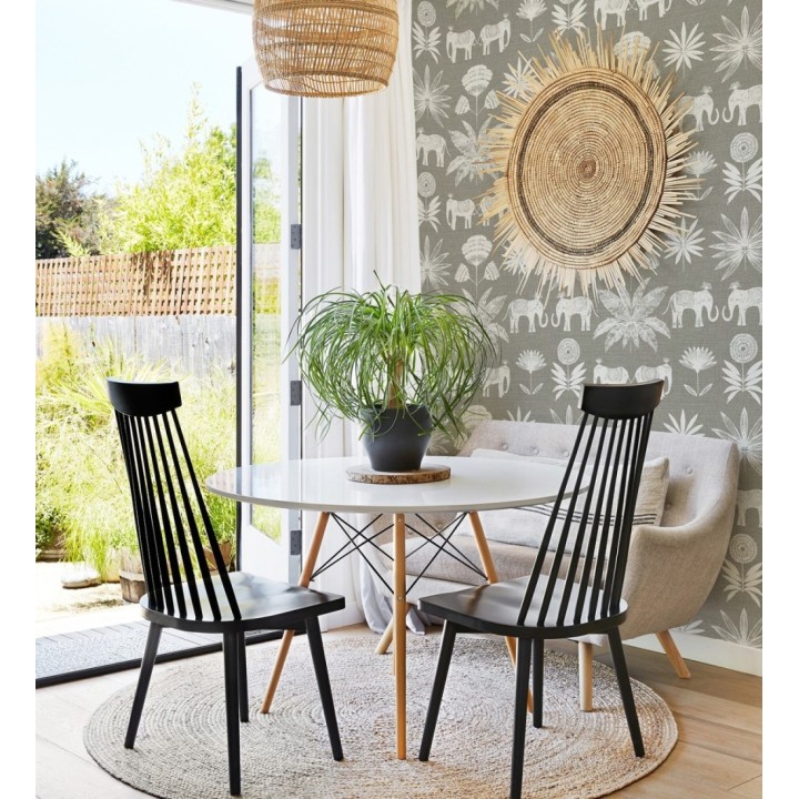 Papel pintado de elefantes y hojas color visón estilo étnico africano - Mombasa 682319