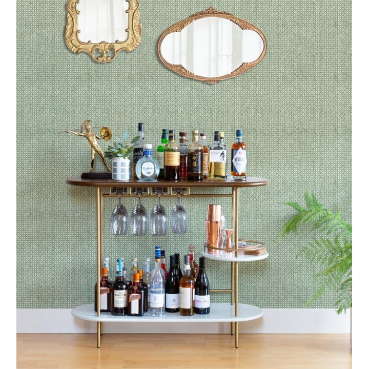 Papel pintado rafia imitación fibras de mimbre natural verde con textura - Pita Fibers 682320