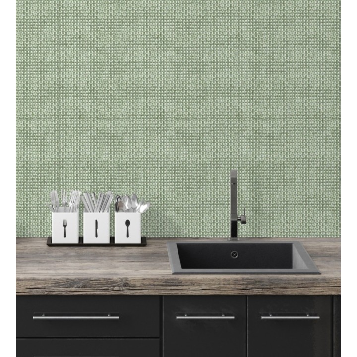 Papel pintado rafia imitación fibras de mimbre natural verde con textura - Pita Fibers 682320