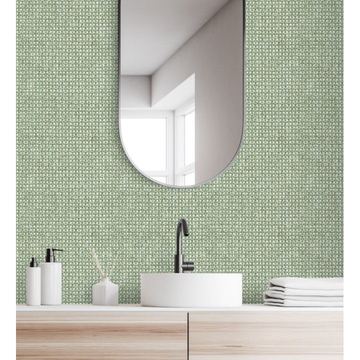 Papel pintado rafia imitación fibras de mimbre natural verde con textura - Pita Fibers 682320