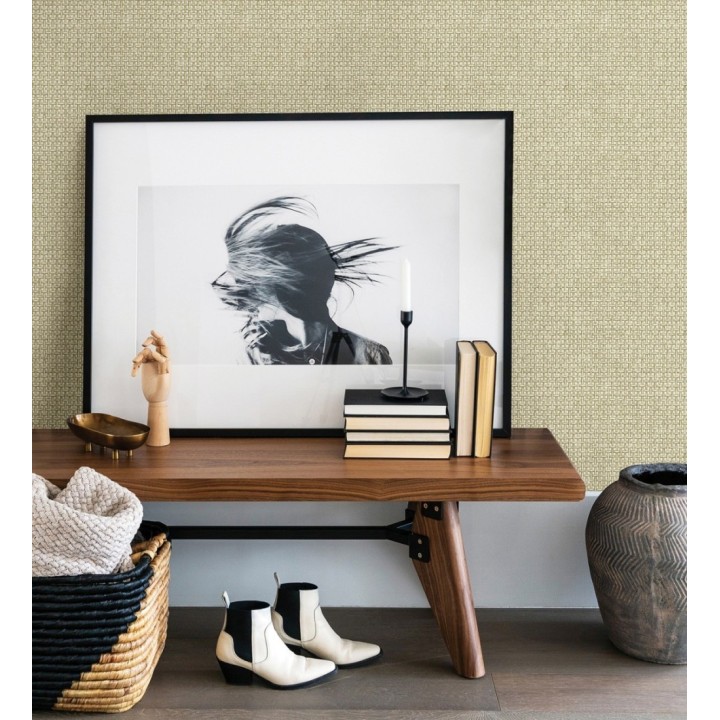 Papel pintado rafia imitación fibras de mimbre natural verde claro con textura - Pita Fibers 682321