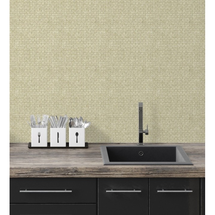 Papel pintado rafia imitación fibras de mimbre natural verde claro con textura - Pita Fibers 682321