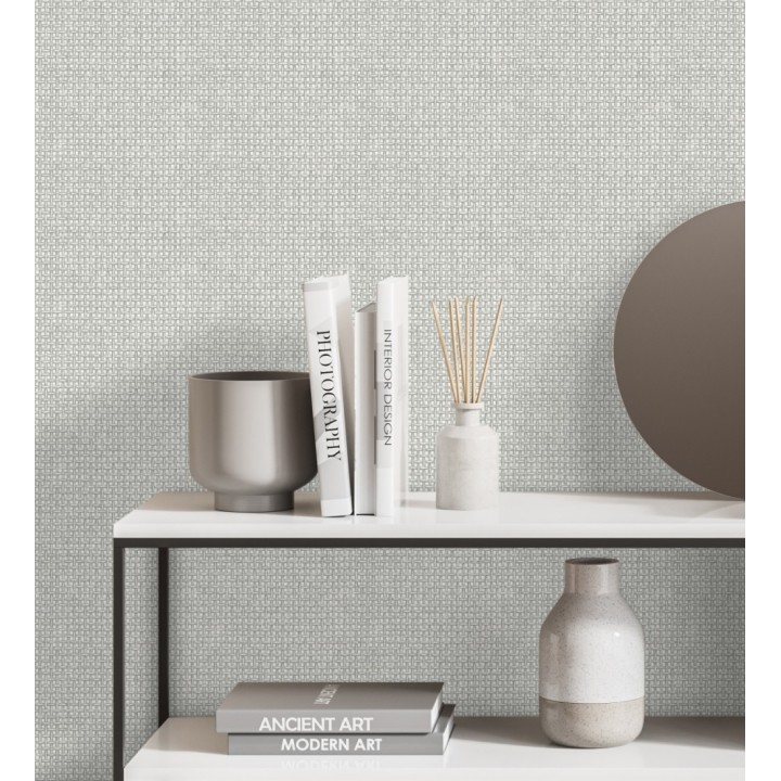 Papel pintado rafia imitación fibras de mimbre natural gris claro con textura - Pita Fibers 682322