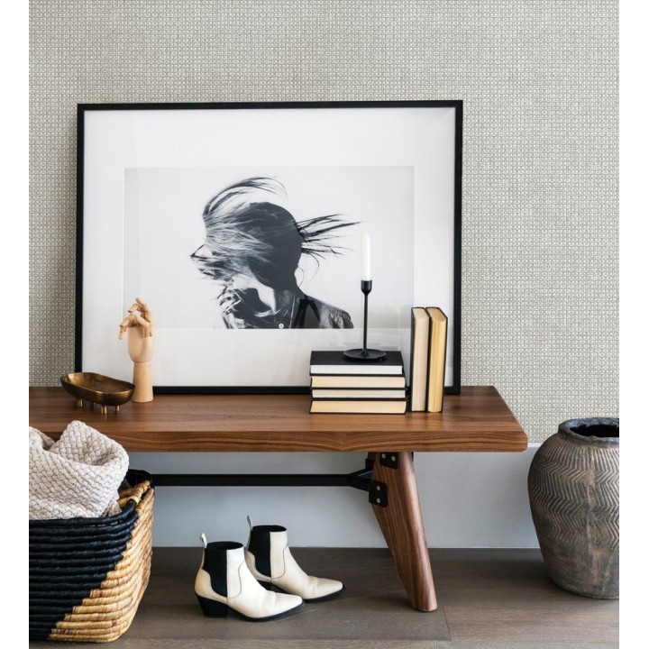 Papel pintado rafia imitación fibras de mimbre natural gris claro con textura - Pita Fibers 682322