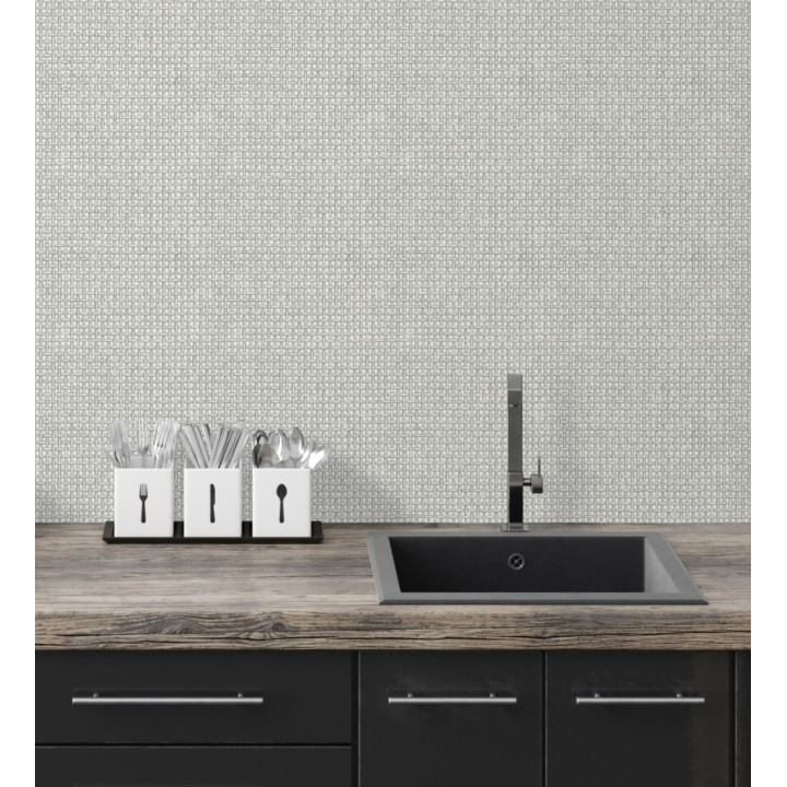 Papel pintado rafia imitación fibras de mimbre natural gris claro con textura - Pita Fibers 682322
