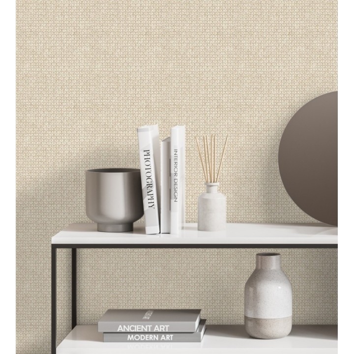 Papel pintado rafia imitación fibras de mimbre natural beige con textura - Pita Fibers 682323