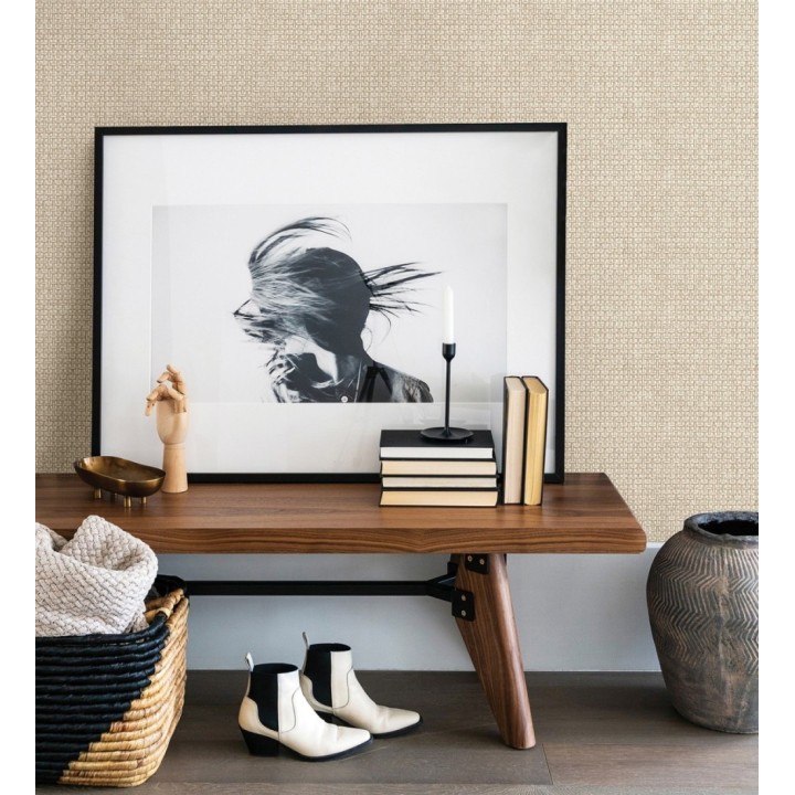 Papel pintado rafia imitación fibras de mimbre natural beige con textura - Pita Fibers 682323