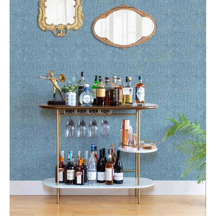 Papel pintado rafia imitación fibras de mimbre natural azul con textura - Pita Fibers 682324