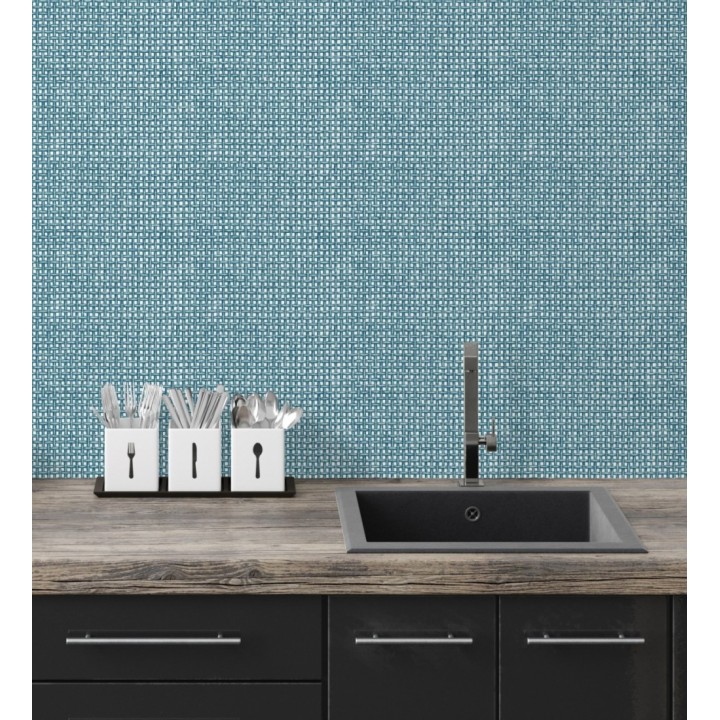 Papel pintado rafia imitación fibras de mimbre natural azul con textura - Pita Fibers 682324