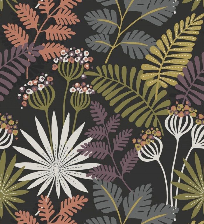 Papel pintado de flores y hojas multicolor - Irish Garden 682329