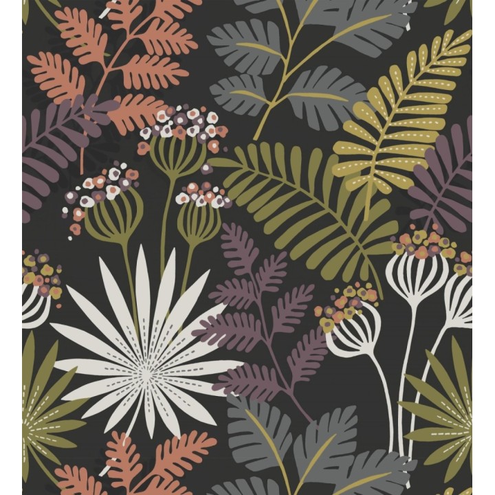 Papel pintado de flores y hojas multicolor - Irish Garden 682329