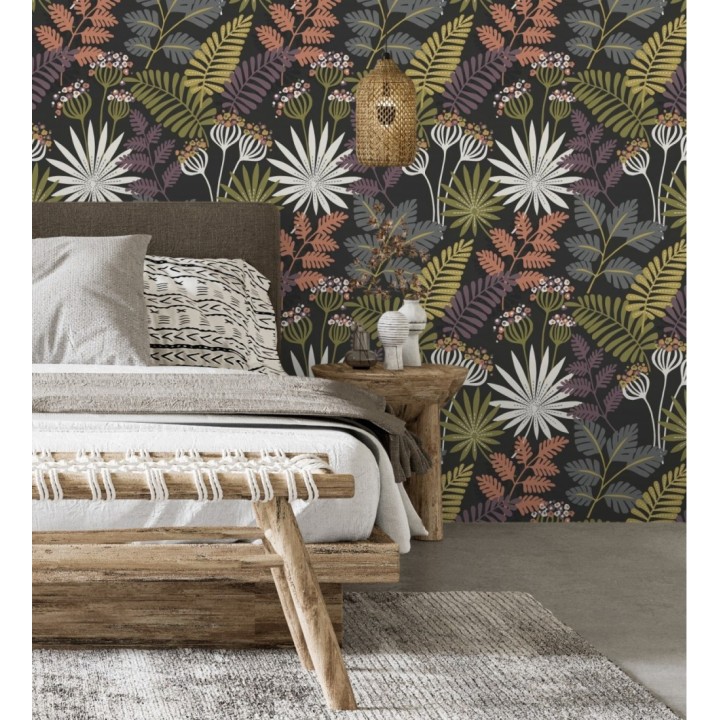 Papel pintado de flores y hojas multicolor - Irish Garden 682329