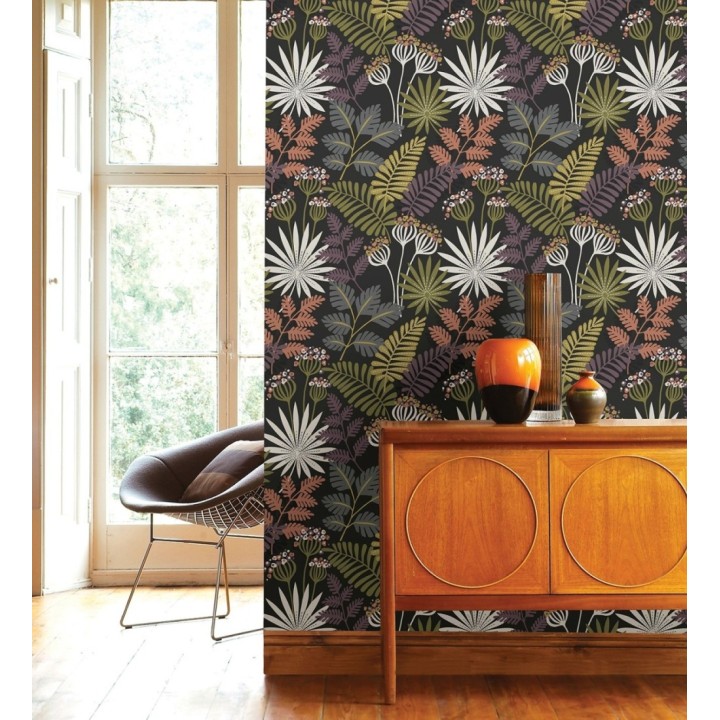 Papel pintado de flores y hojas multicolor - Irish Garden 682329