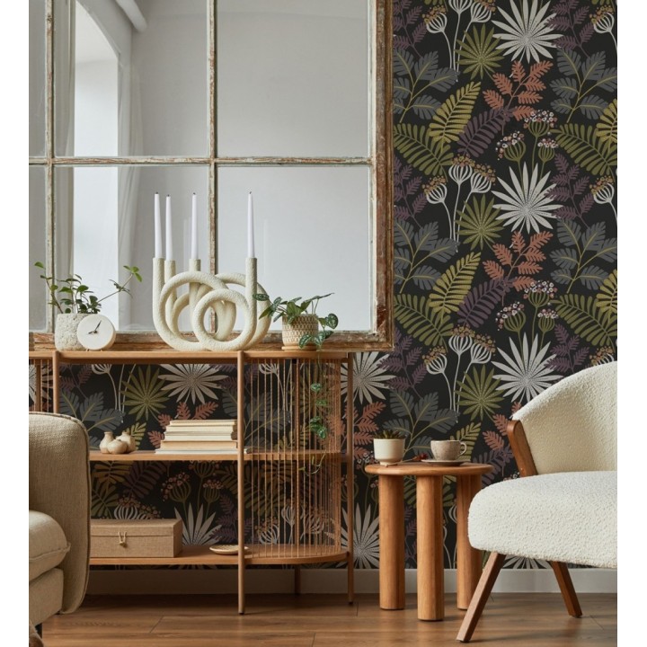 Papel pintado de flores y hojas multicolor - Irish Garden 682329