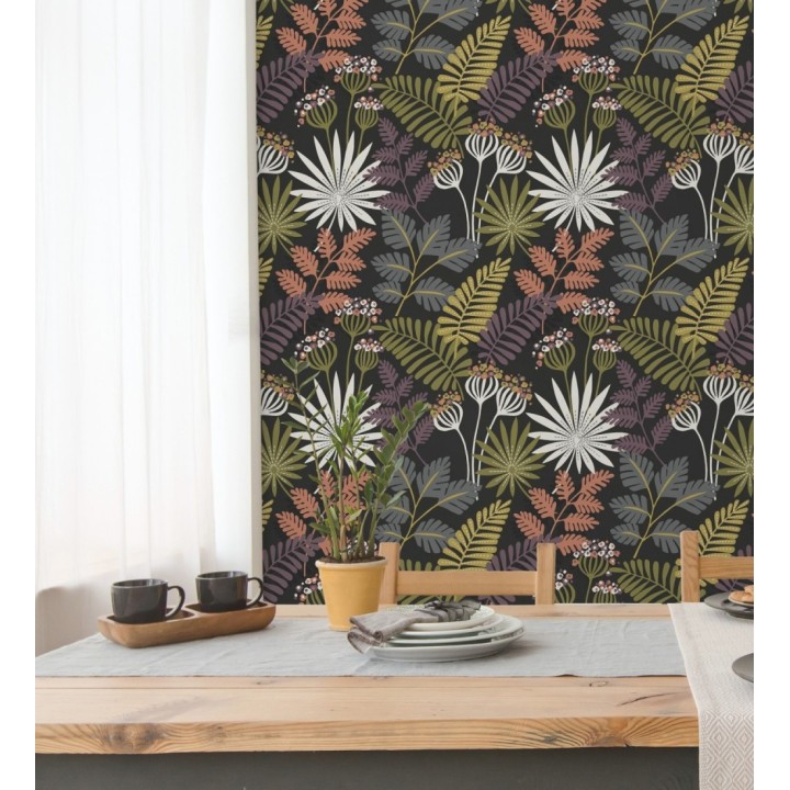 Papel pintado de flores y hojas multicolor - Irish Garden 682329