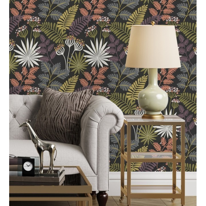 Papel pintado de flores y hojas multicolor - Irish Garden 682329