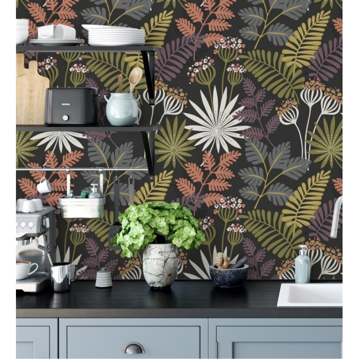 Papel pintado de flores y hojas multicolor - Irish Garden 682329