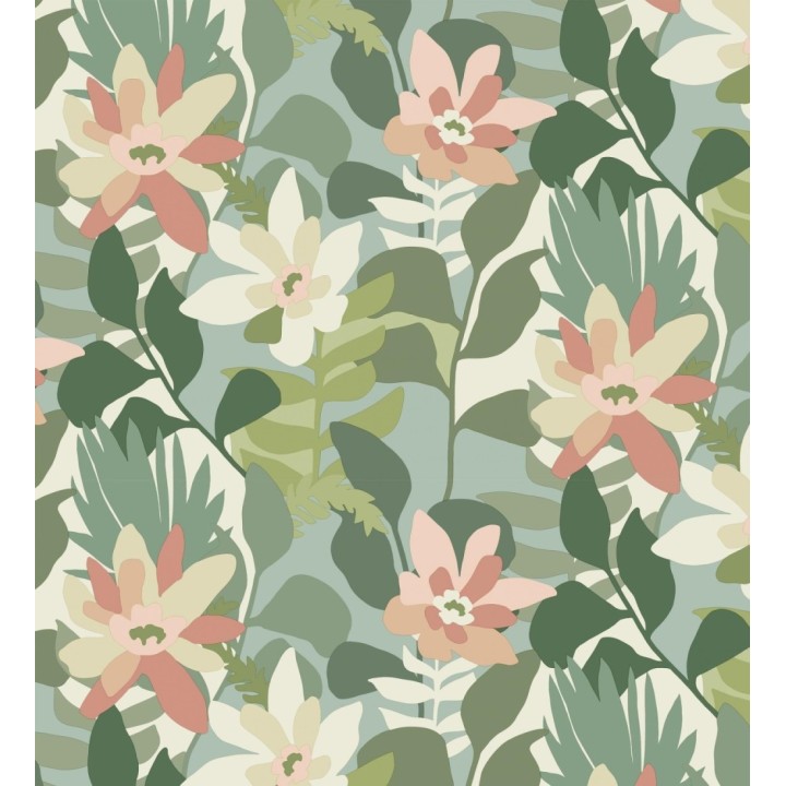 Papel pintado dibujo de flores tonos verdes y rosas - Beatriz Spring 682334