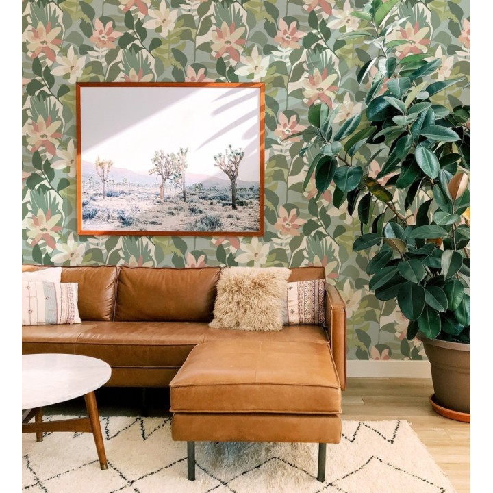 Papel pintado dibujo de flores tonos verdes y rosas - Beatriz Spring 682334